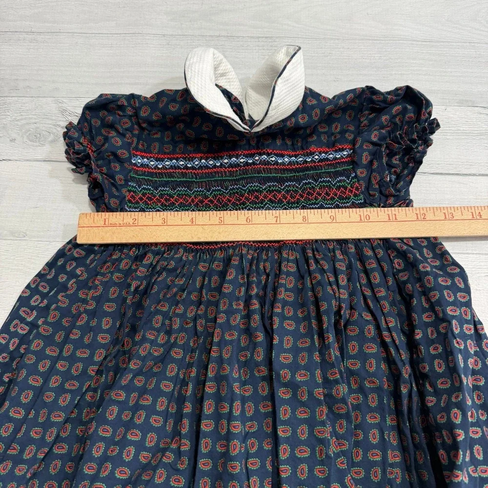Vintage girls smocked dress white collar no‎ size